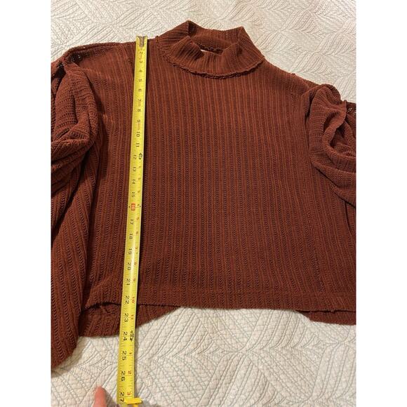 Free People Beach Brown Short Sleeve Moc Neck Poncho Style Boho Sweater Sz XS - Picture 8 of 12